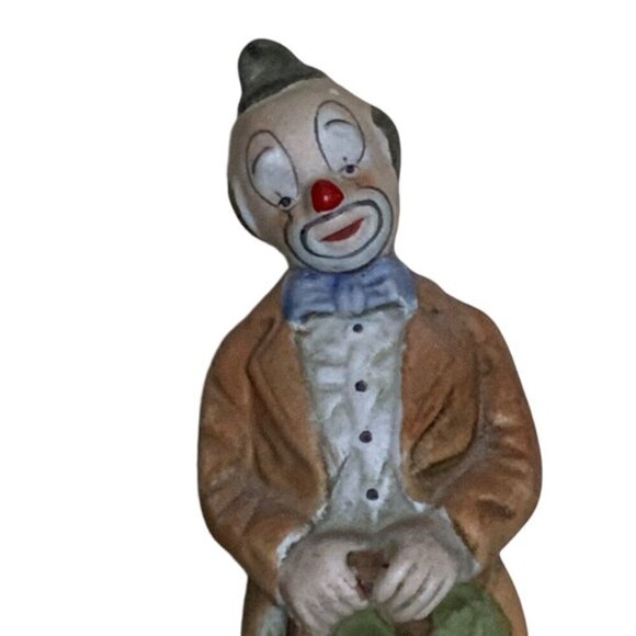 Vintage UCGC Clown Porcelain Bisque Figure 1960’s MCM Hobo Walking Stick Cane - Picture 5 of 16